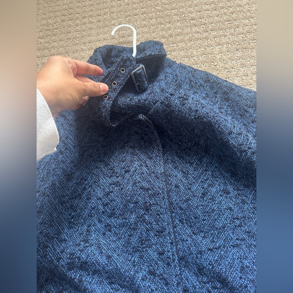 Banana Republic Blue Textured Crop Jacket Buckle Collar Womens L - Picture 10 of 13
